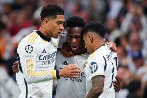 Real Madrid's Vinicius Jr, Rodrygo and Bellingham