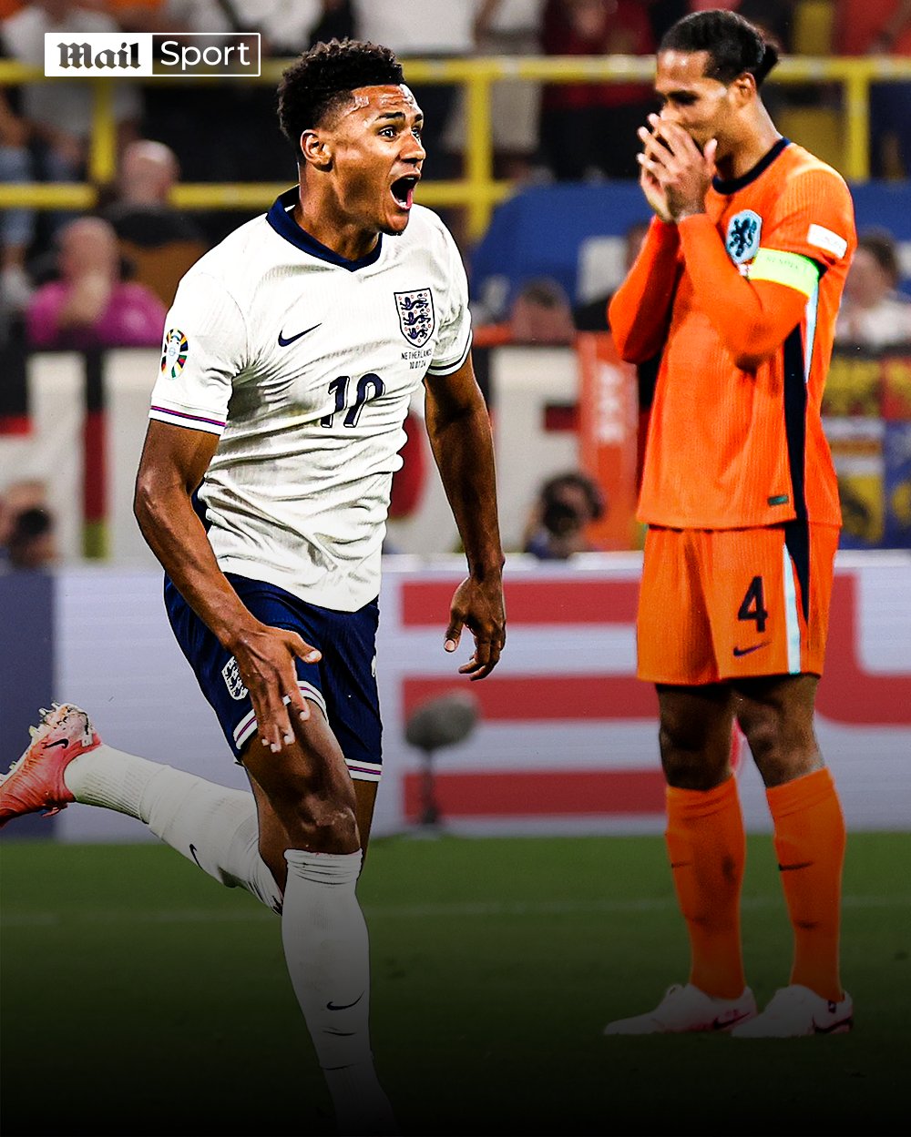 Three Lions: Watkins celebrating his goal against Netherlands